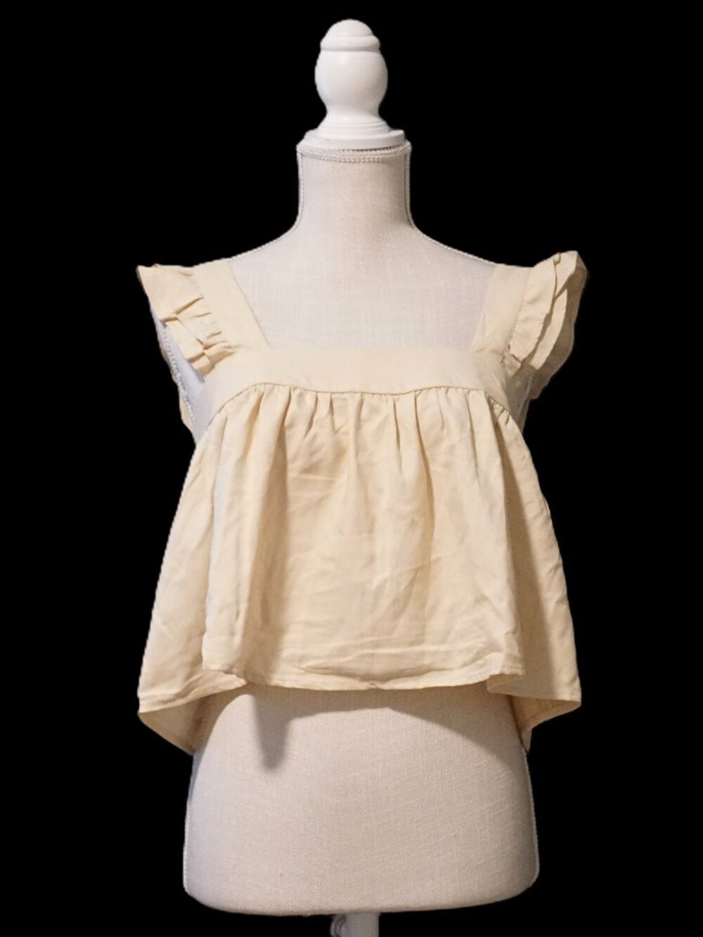 BOG Collective Beige Crop Top Ruffles on Straps Women’s Small